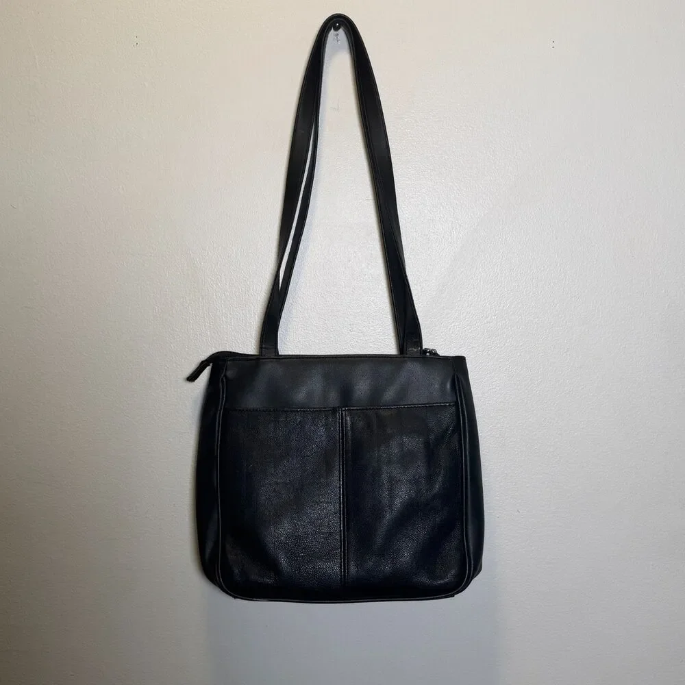 Diamucci Black Shoulder Bag Multi Compartment Zip Purse Organizer Handbag EUC